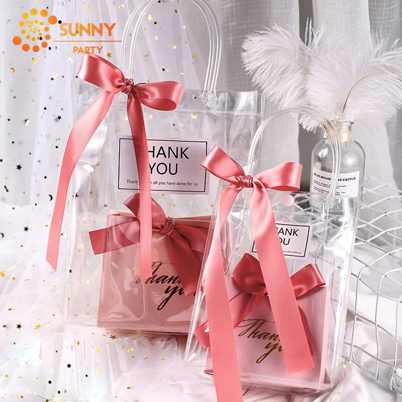 Прозрачная Сумка тоут из ПВХ декоративная лента с бантом упаковка коробка конфет