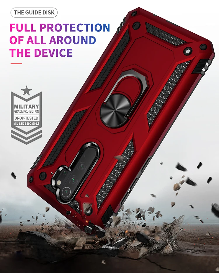 

for Xiaomi Redmi Note 8 pro Case Redmi Note 8 8pro 8T Armor Rugged Bumper Military Shockproof Magnetic Holder Ring Case Cover