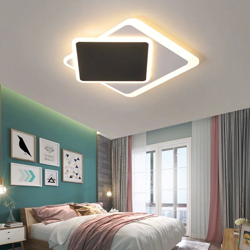 Современная светодиодная лампа черно-белая комбинация потолочного освещения для гостиной, спальни, кабинета, с дистанционным управлением.