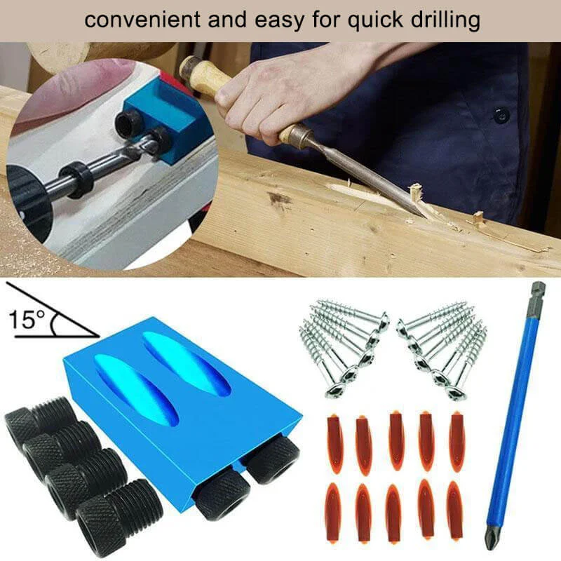 

Woodworking Oblique Hole Locator Drill Bits Pocket Hole Jig Kit 15 Degree Angle Drill Guide Set Hole Puncher DIY Carpentry Tools
