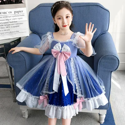 

Детское платье принцессы 5-10 лет, летнее модное милое кружевное платье с вышивкой для девочек