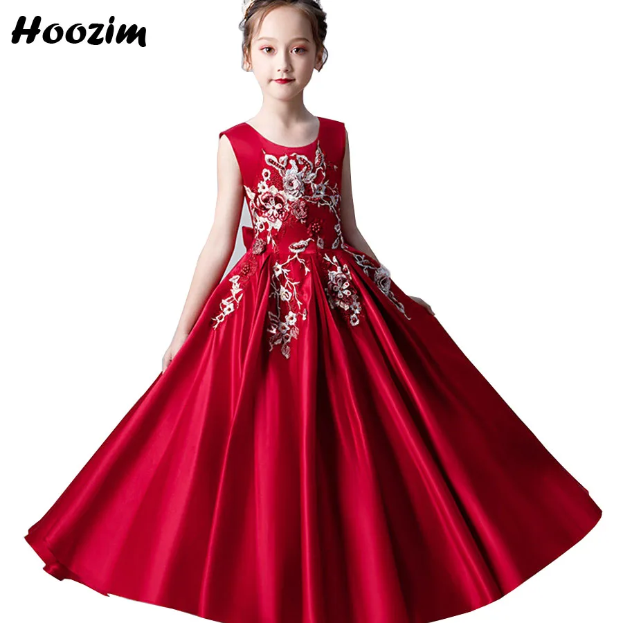 

Luxury Red Embroidery Flower Pageant Party And Wedding Dress Girls 6-15 Year White Pleated Pearls Prom And Evening Dresses Teens