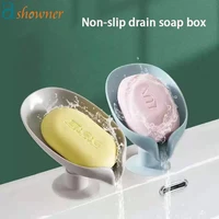 leaf shape soap box bathroom drain soap holder non slip drain soap storage case container with sucker tray gadgets accessories