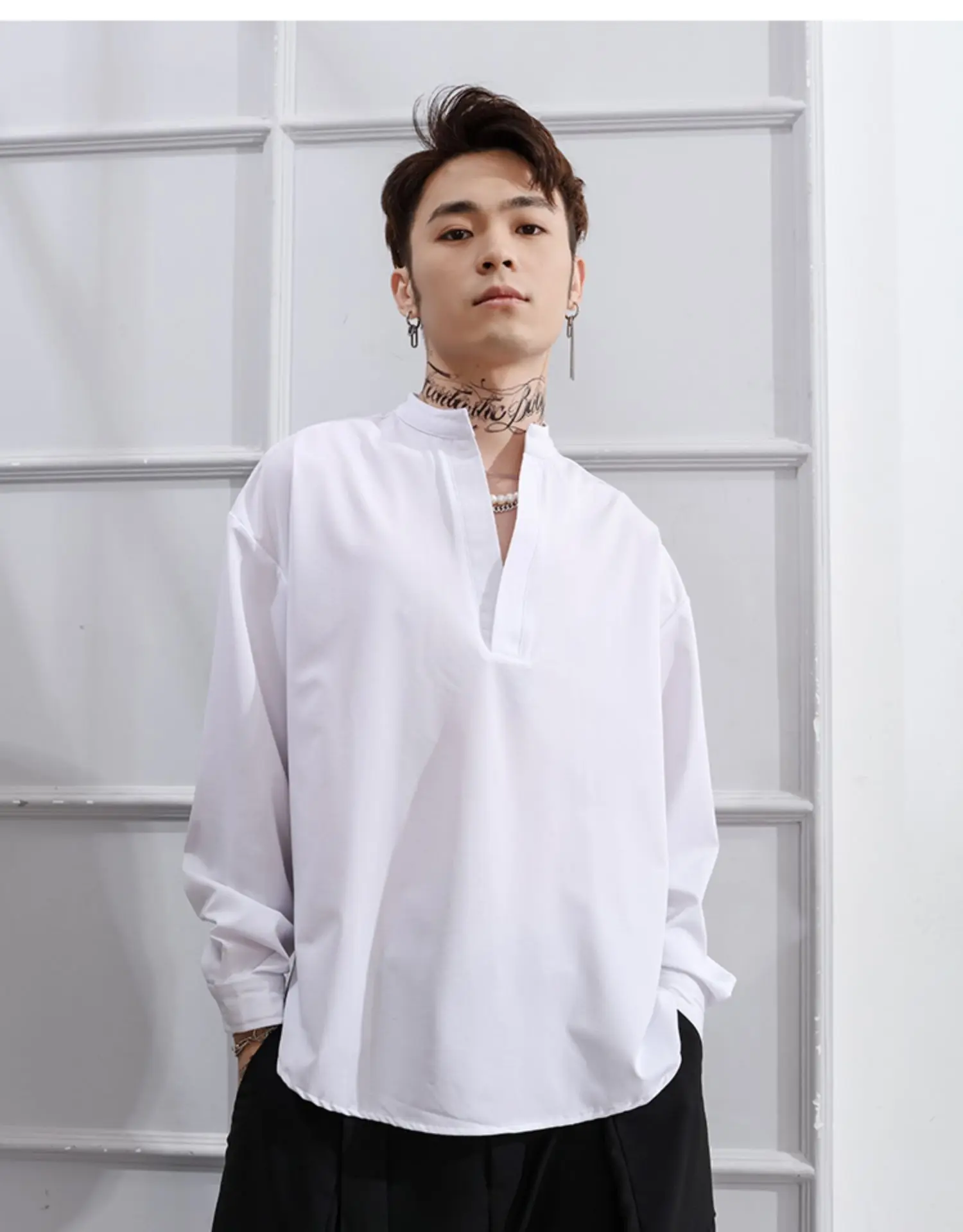 

New Shirt Personality Fashion Long Sleeve Pullover Trend Loose Japanese Retro Hairdresser Top Nightclub Men's Dark Men Clothing