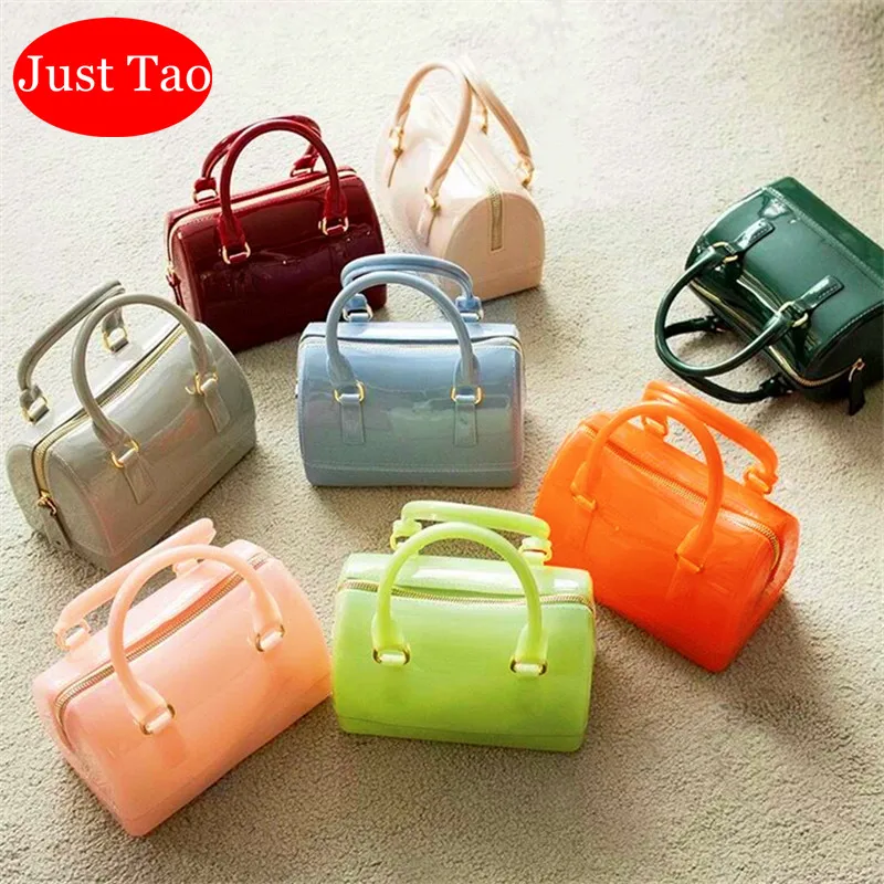 

Just Tao! 38 Candy Colors Children's Fashion Jelly handbags Girls PVC Tote Woman's Mini beach bags Kid Mini Pillow bag JT070-2