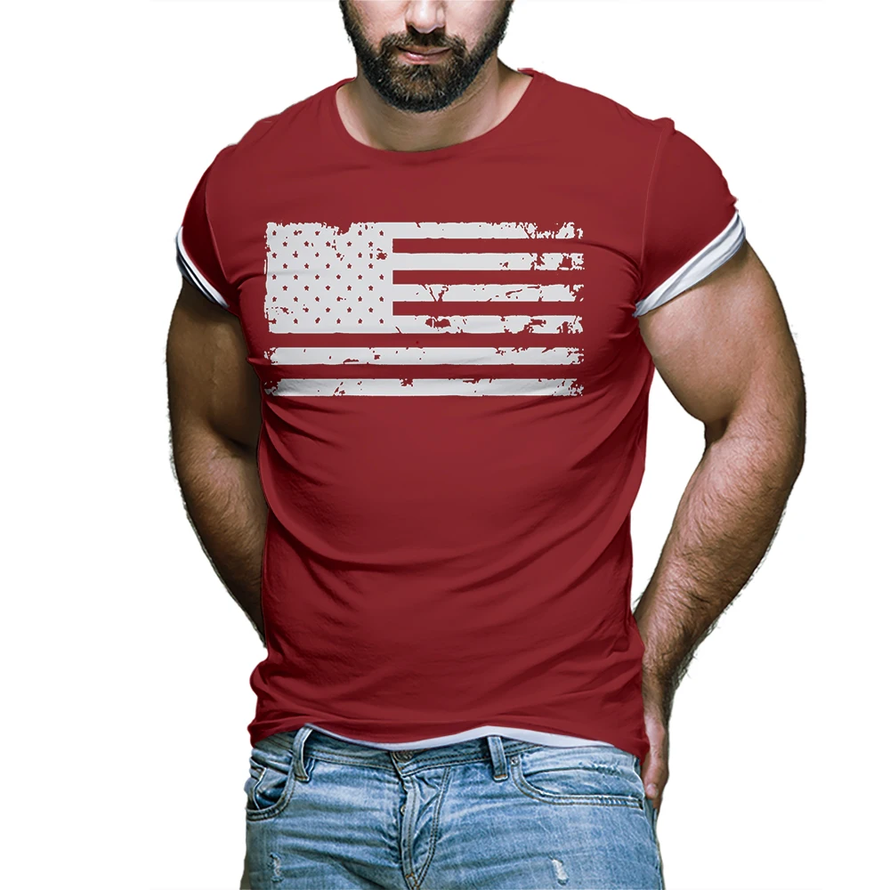 

Men popular streer style Flag print T-shirt Summer trend Short Sleeve Men'S Casual OversizedT-shirt Parent-child outfit