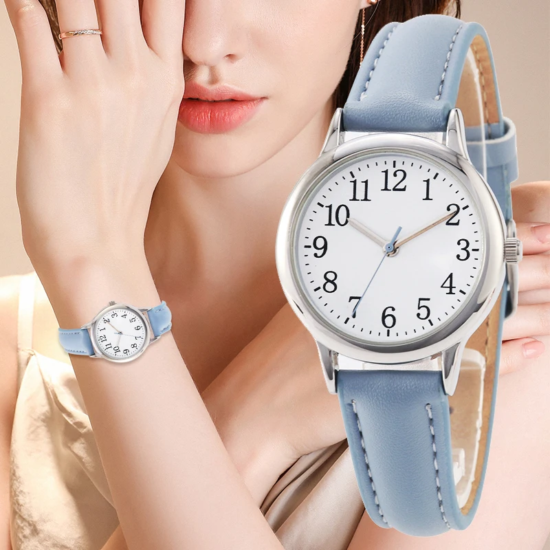 

Japan Movement Women Quartz Watch Arabic Numbers Easy Reading Lady Candy Color Simple Dial