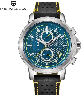 PD 1641-1 PAGANI Дизайн Seiko VK67 Movt спортивные военные кварцевые часы кожаные светящиеся мужские часы модные Хронограф Авто наручные часы с отметкой даты - Цвет: PD 1641-1