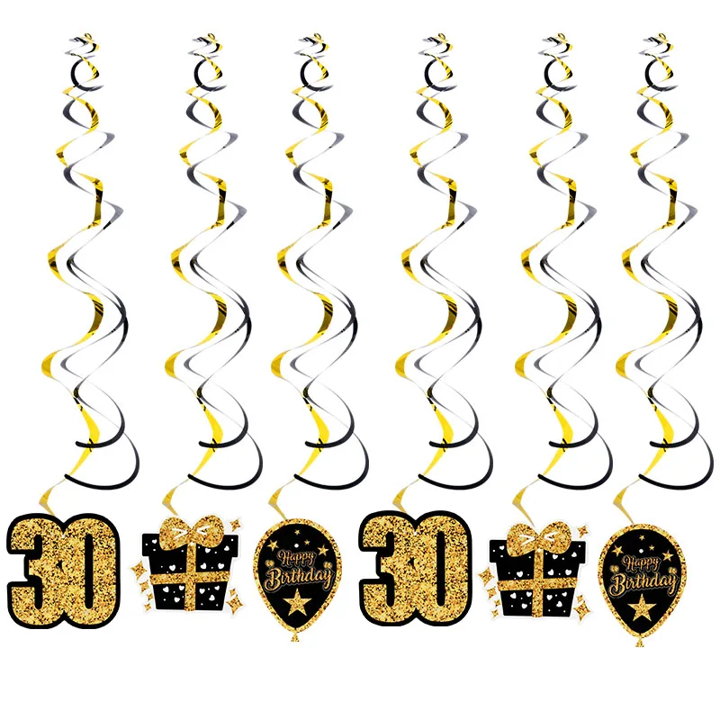 

Spiral Happy Birthday Swirl 30 40 50 60 Years Old Hanging Ornaments Cake Topper Anniversary Birthday Party Decorations Banner