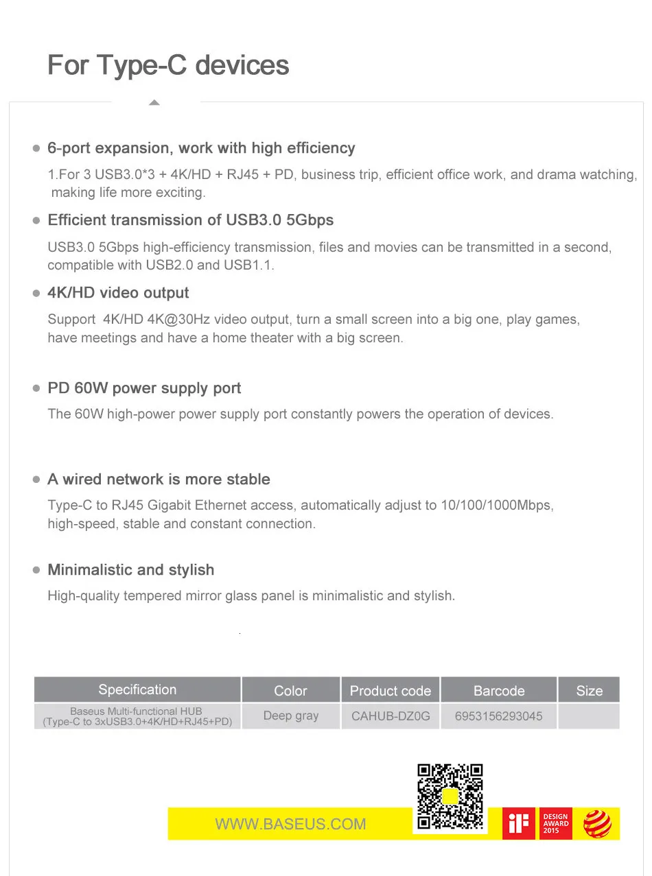 Baseus USB-C Тип C концентратор HDMI RJ45 Мульти USB 3,0 адаптер для MacBook Pro Air док-станция USB C концентратор с Беспроводной Зарядное устройство для наручных часов iWatch