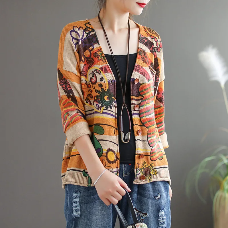 Разноцветные вязаные кардиганы с v-образным вырезом и длинным рукавом Harakuju