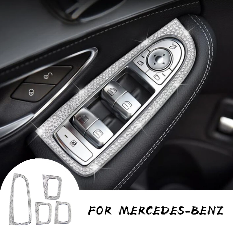 

For Mercedes Benz New C Class Rhinestone Car Window Lifting Button Cover Sticker