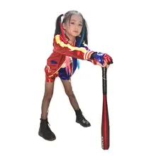 Harleen Quinzel Cosplay Costumes Харли Куинн Kids Girls Monster T Shirt Bracer Joker Jacket Belt Wig Gloves