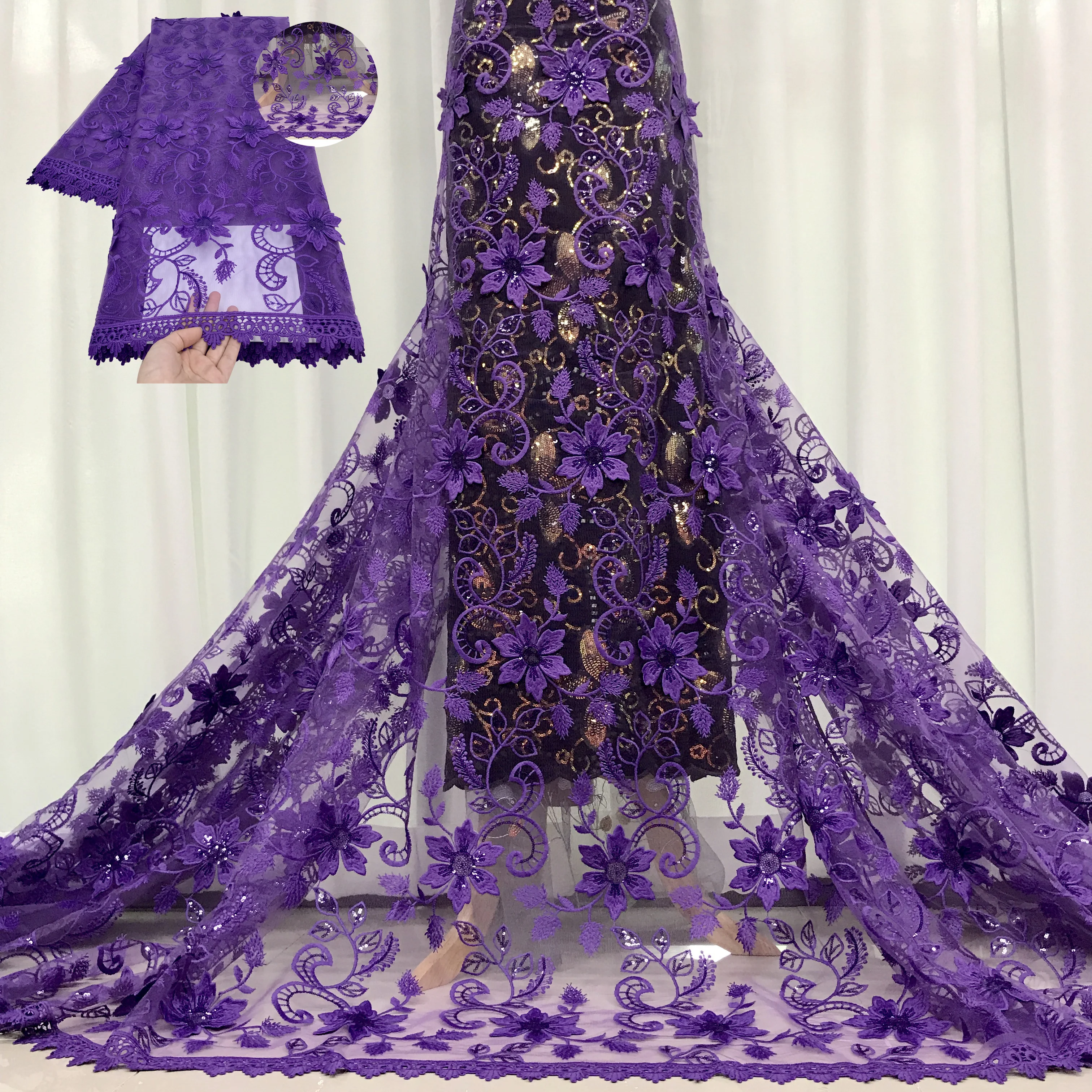 3D цветок Французский красный кружево нигерийская кружевная ткань Высокое