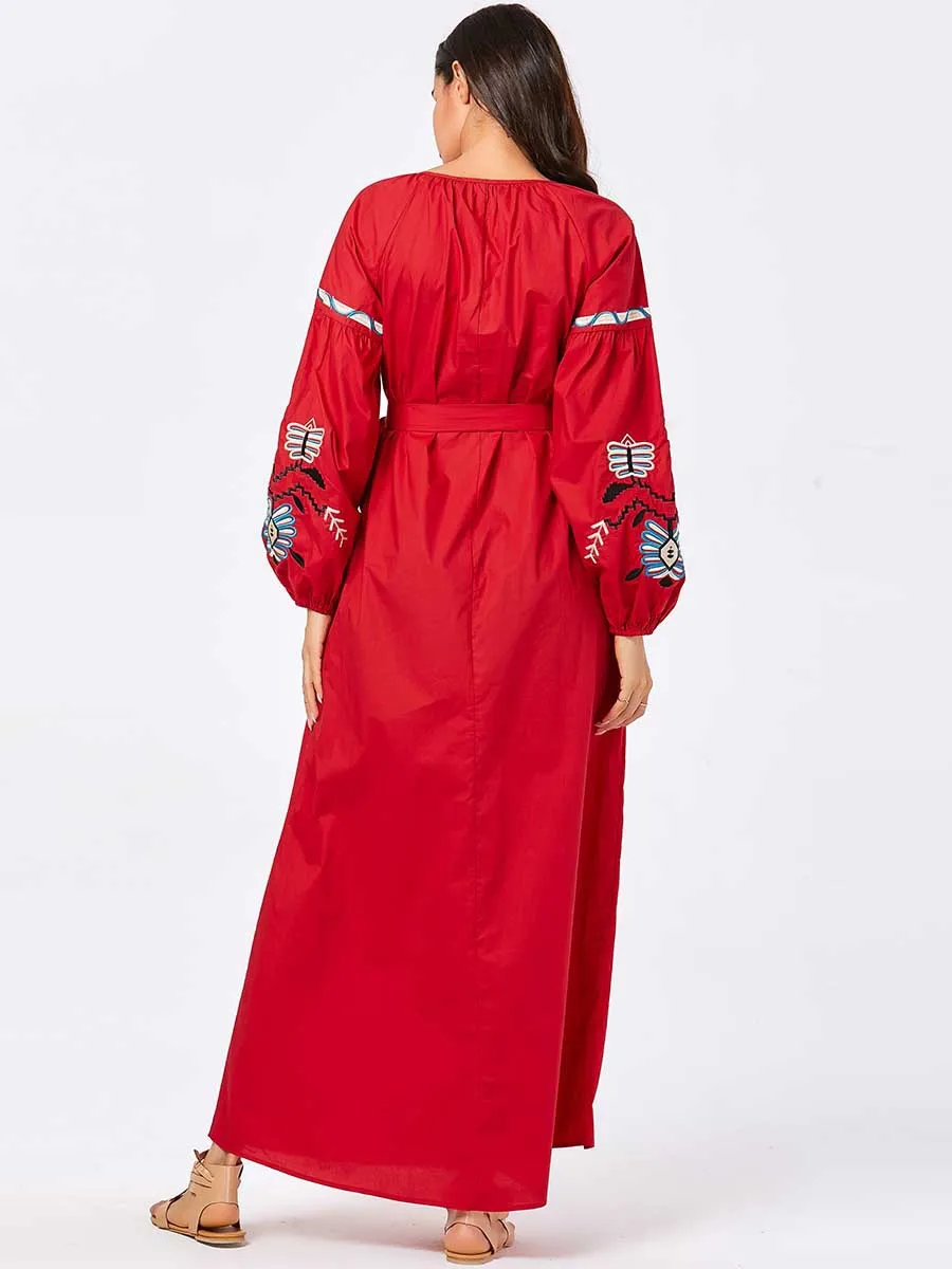 Мусульманское абайя Платье женское с пышными рукавами на шнуровке ОАЭ Турция