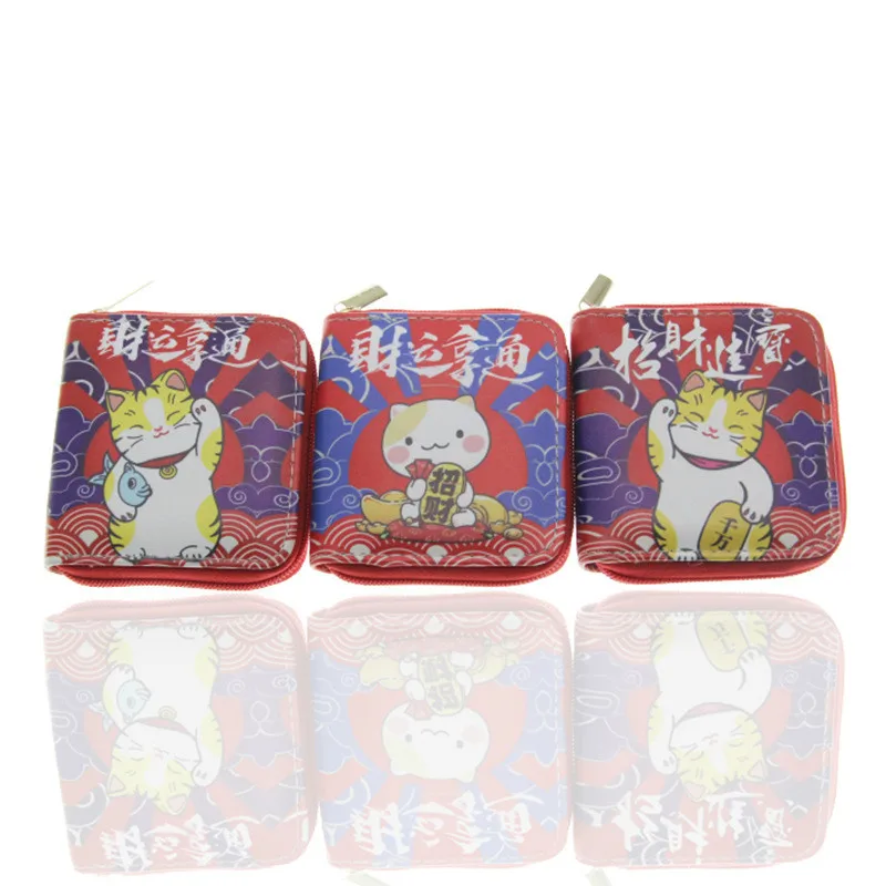 Luckey Cat PU короткий маленький кошелек мужская сумка на молнии для карт Мультяшные