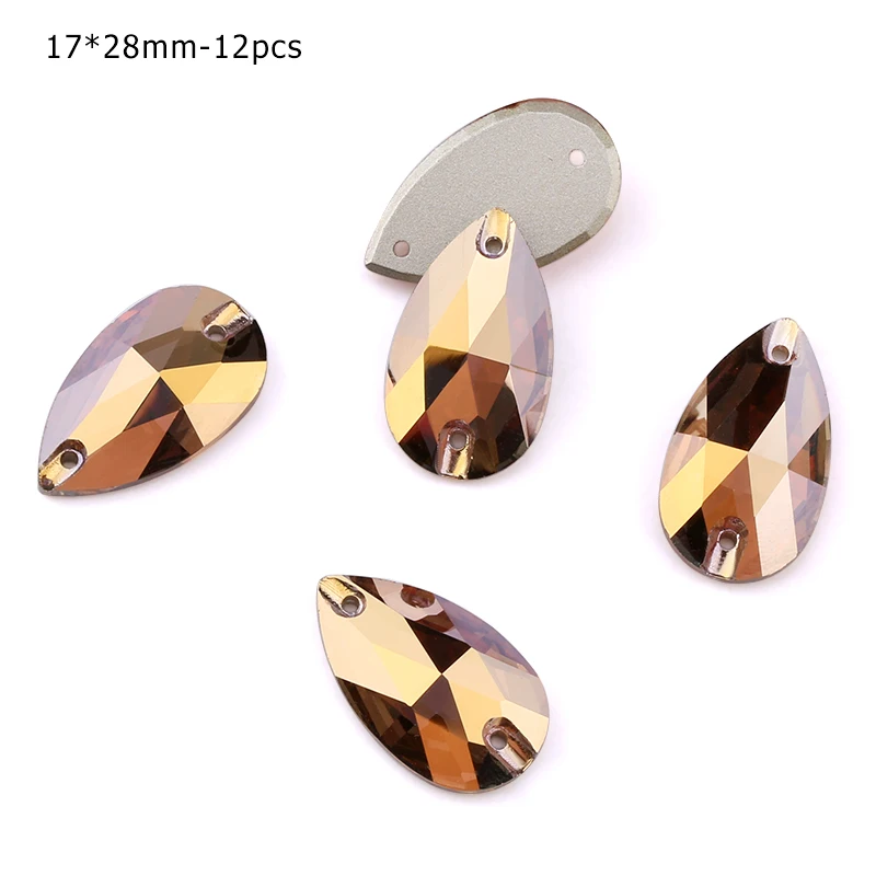 AG 17x28mm - 12pcs ЦЯО АААА Золотой Гематит пришивные стразы, стеклянные бусины, камни, стразы, аппликации для свадебного платья, одежда для рукоделия, швейные кристаллы - Цвет: AG 17x28mm - 12pcs
