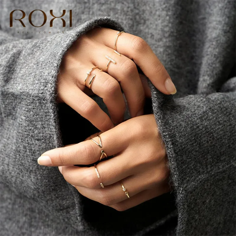 

ROXI 925 Sterling Silver Rings for Women Adjustable Size Rings Wedding Jewelry Gold Silver Color Zirconia Crystal Finger Rings