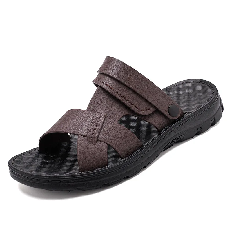 

Summer Men Sandals Quality Genuine Leather Shoes Male Comfortable Slip-on Slippers Beach Brown Man Sandal Zapatillas Hombre 2020
