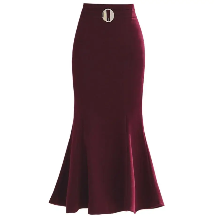 

Офисные женские туфли шерстяная юбка в виде хвоста русалки; Сезон осень-зима женские с высокой талией Тонкий pacakage бедра миди до середины икр...