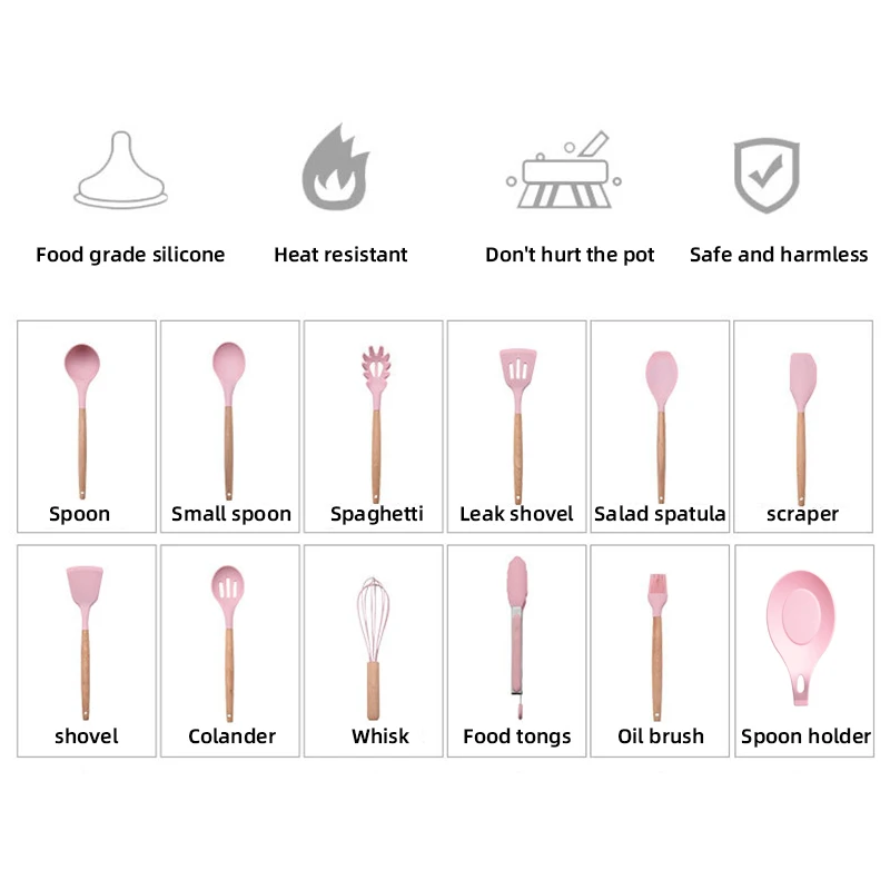 Кухонная утварь антипригарный лопата с деревянной ручкой силиконовый набор