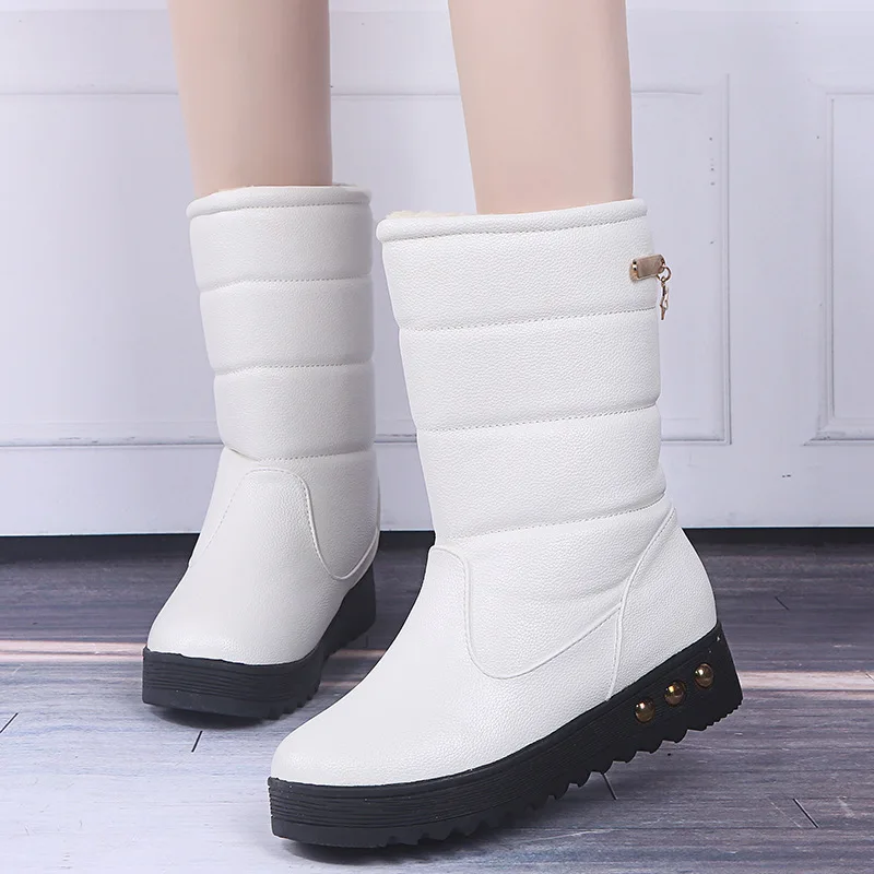 

Classic Women Winter Boots Mid-Calf Snow Boots Female Warm Fur Plush Insole High Quality Botas Mujer Size 36-40 n544