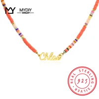 925 silver personalize fimo beads name necklace rainbow children necklace handmade necklaces for clothing accessories for women