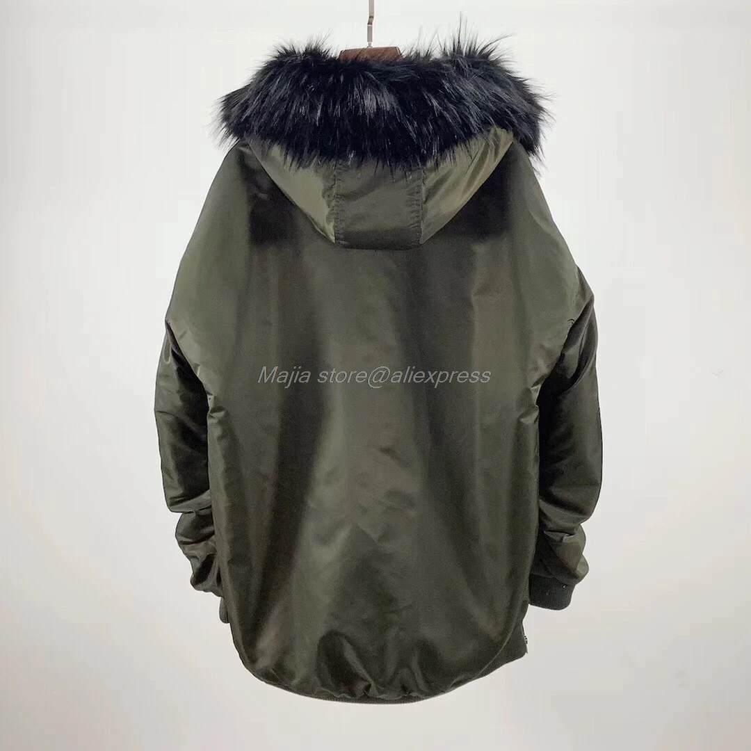 fall and winter fur hooded women amy green cotton warm long jacket coat
