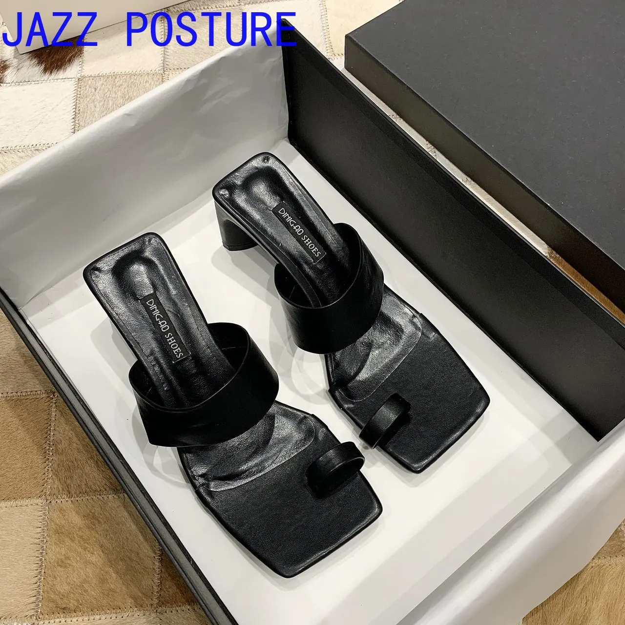 

High heel women slippers sexy sandals square toe fashion summer shoes black white slippers 2021 w063