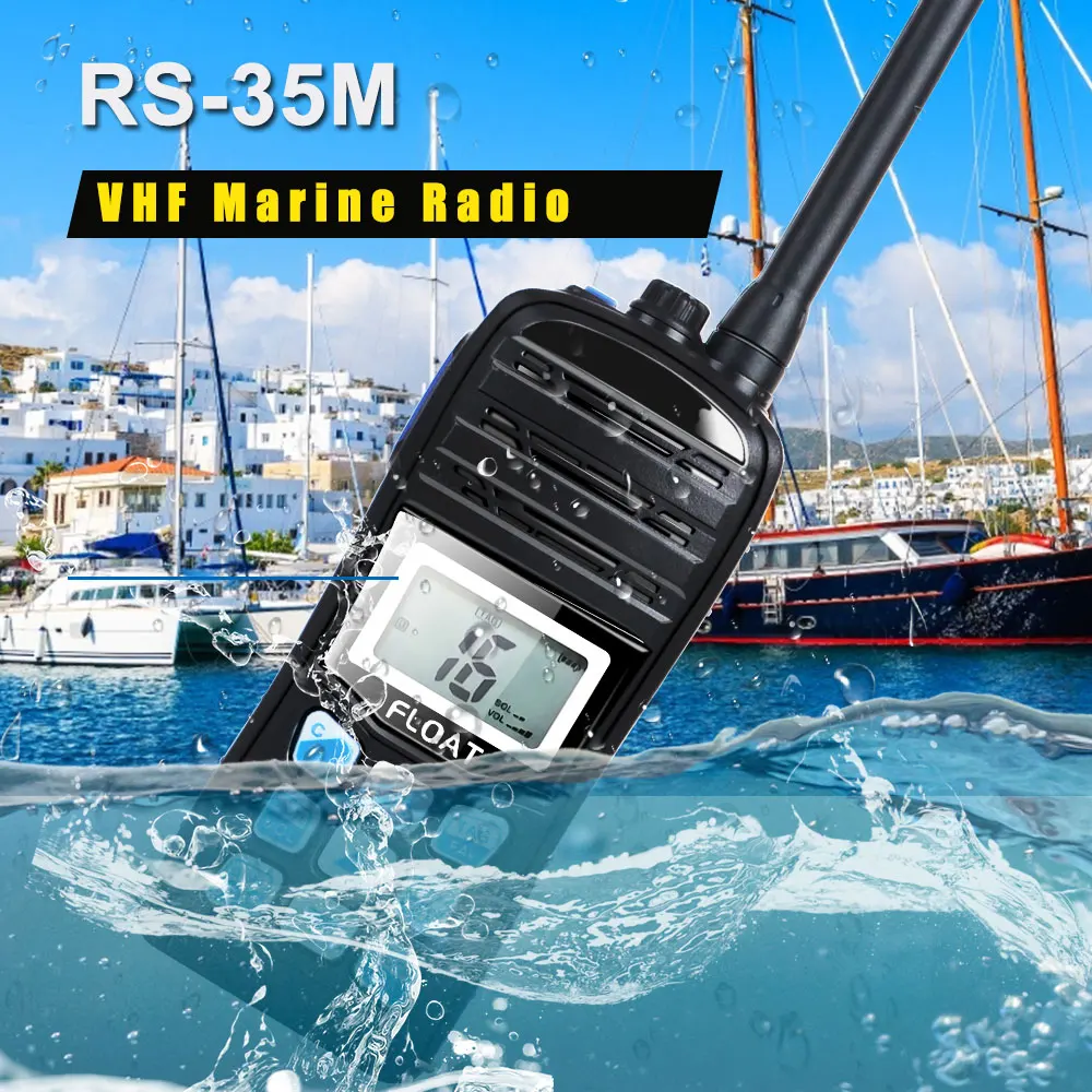 Waterproof IP67 VHF Ham Walkie Talkie Handheld Marine Two Way Radio LCD Display Dual Auto Scan Float Sea Radio Interphone RS-35M