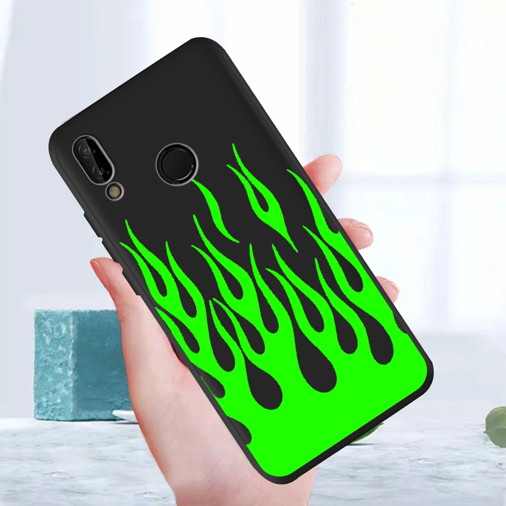 Для HuaweiP50 P40 P30 P20 P10 P8 Lite 2017 коврики 30 20 10 рro etui модные черно зеленые языки пламени