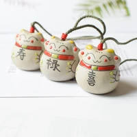 1pcs cute mini japanese style ceramic lucky cat wind chimes pendant ornaments figurines miniature wind chimes for car