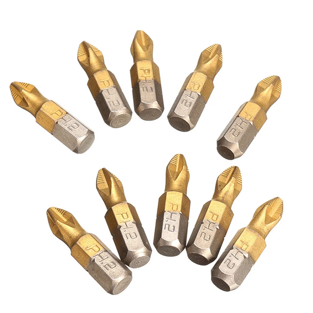

10pcs/set 25mm Screwdriver Bits 1/4 Inch Titanium Coated Anti Slip Phillips Hex Shank PH2 Electric Screw Driver Bit Hand Tools