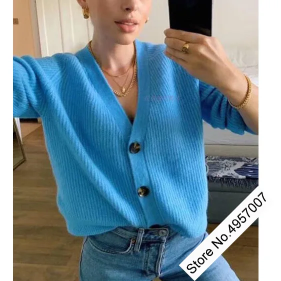 Elfbop шерстяной женский свитер с V образным вырезом синего/серого цвета| |