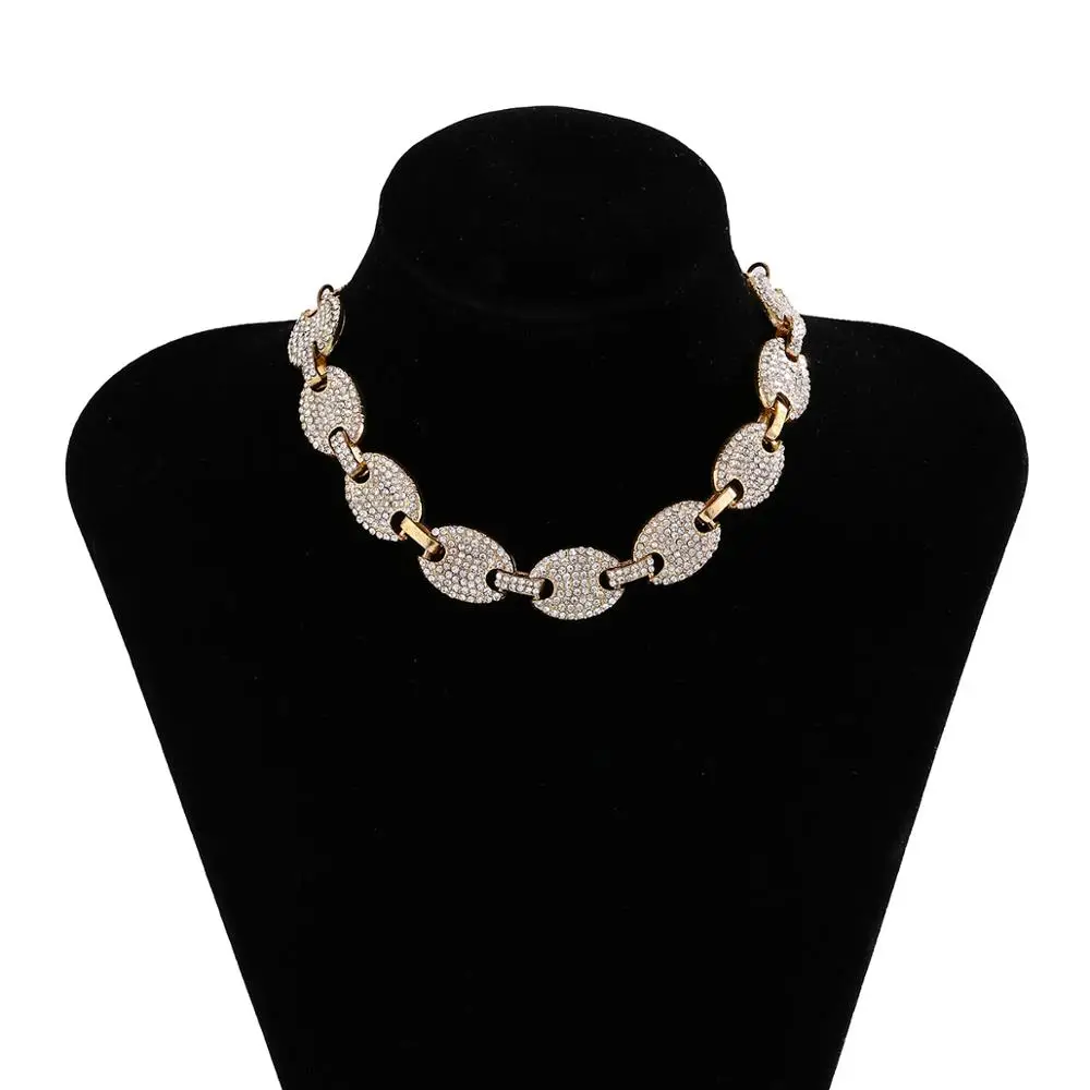 

Punk Stylish Shiny Rhinestone Curb Cuban Miami Choker Necklace Adjustable Crystal Neck Chains Necklace Collier for Women Jewelry