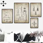 Винтажные инструменты для парикмахерской, холст, стена, искусство, искусство, ножницы, схема, печать картин, Ретро стиль, плакаты и принты, домашний декор