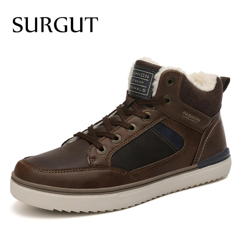 

SURGUT Men Boots Men Working Shoes Plus Size 39~45 Warm Ankle Botas Hombre For Leather Men Outdoor Winter Plush Boots Shoes Men