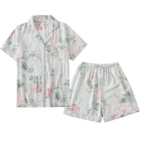 flower printed pajamas home suit for women spring and autumn short sleeved shorts pajamas for women cotton pyjama femme