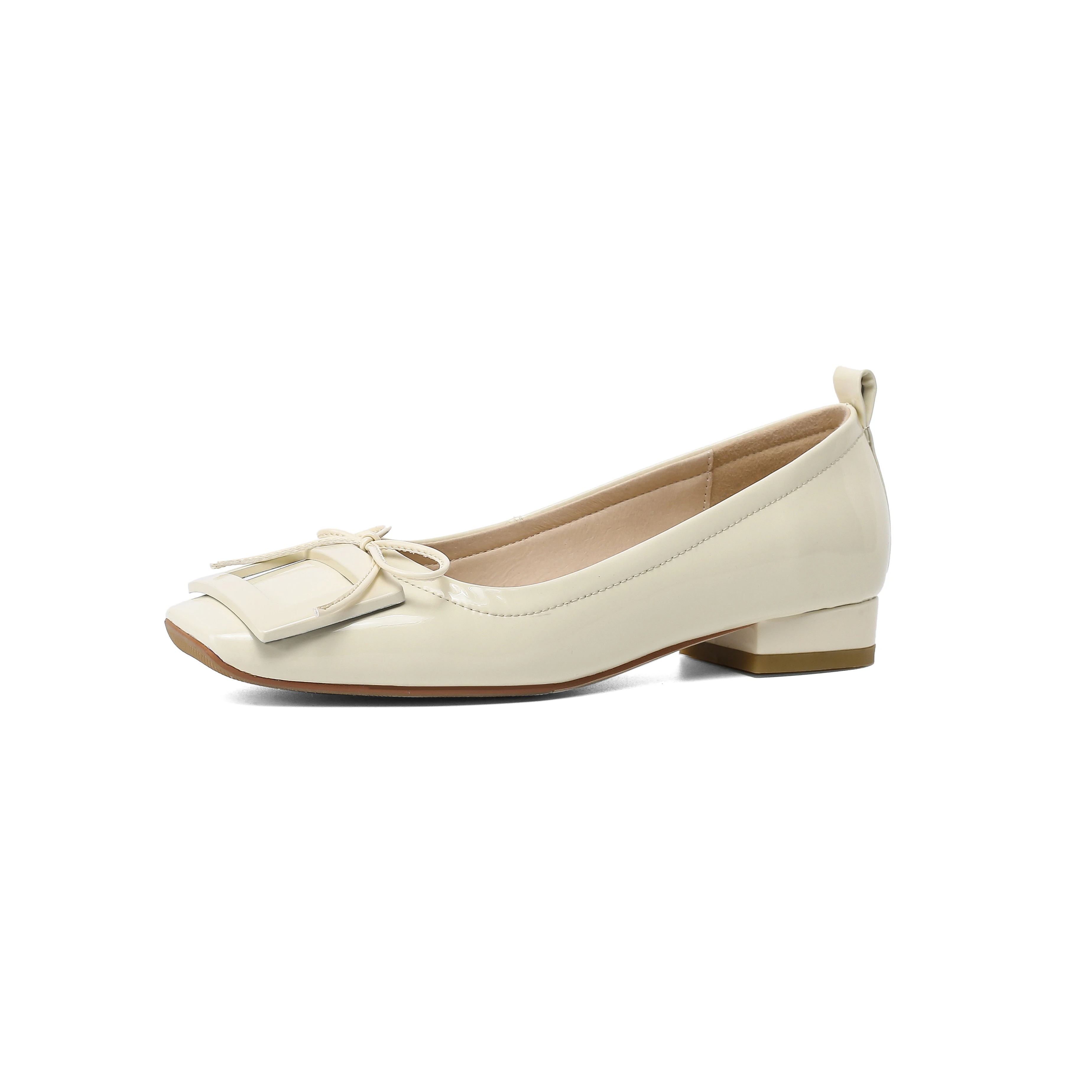 

2021 spring new square buckle bow low heel shoes square toe patent leather ladies pumps