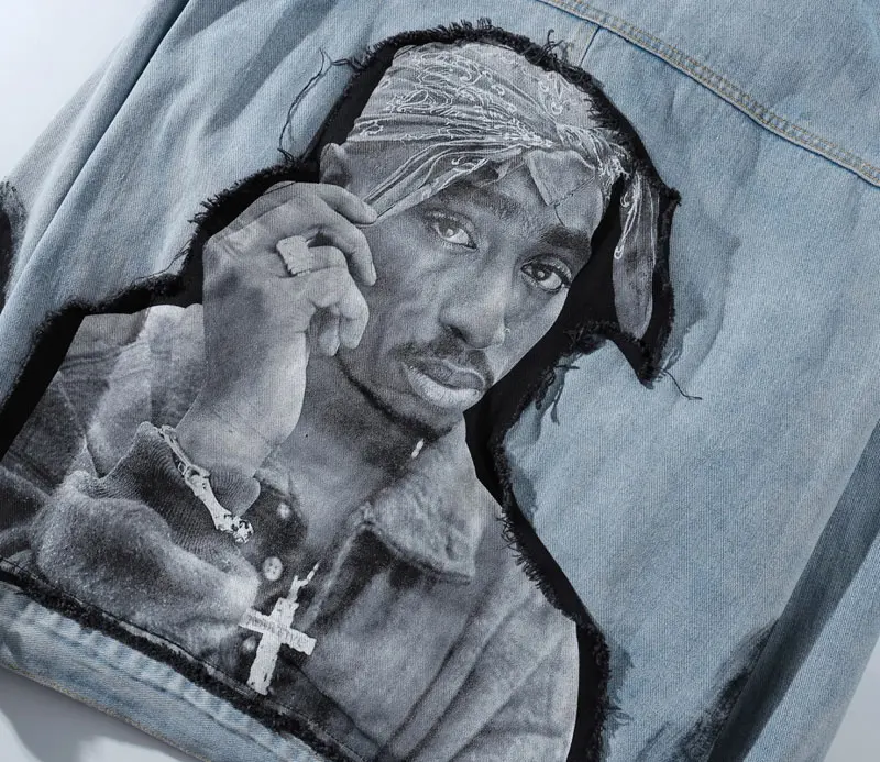 GONTHWID хип-хоп рэп раппер 2PAC Тупак Шакур Лоскутная галстук-краситель джинсовая куртка хип-хоп Повседневная джинсовая куртка уличная верхняя одежда