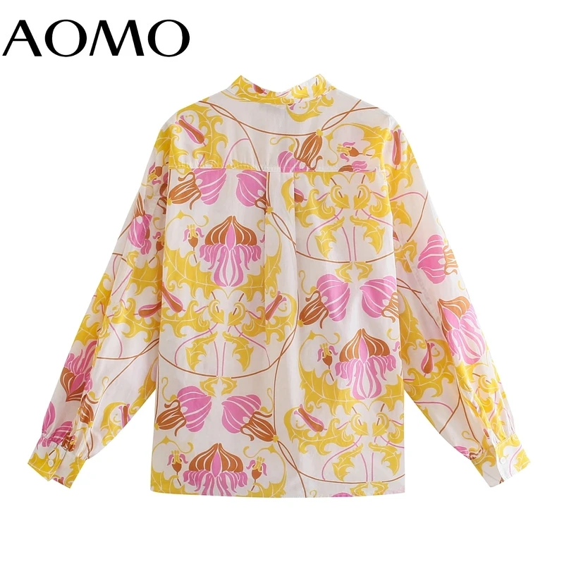 

AOMO Women Retro Oversized Flowers Print Blouse Long Sleeve Chic Female Casual Loose Shirt Blusas Femininas 5Z175A