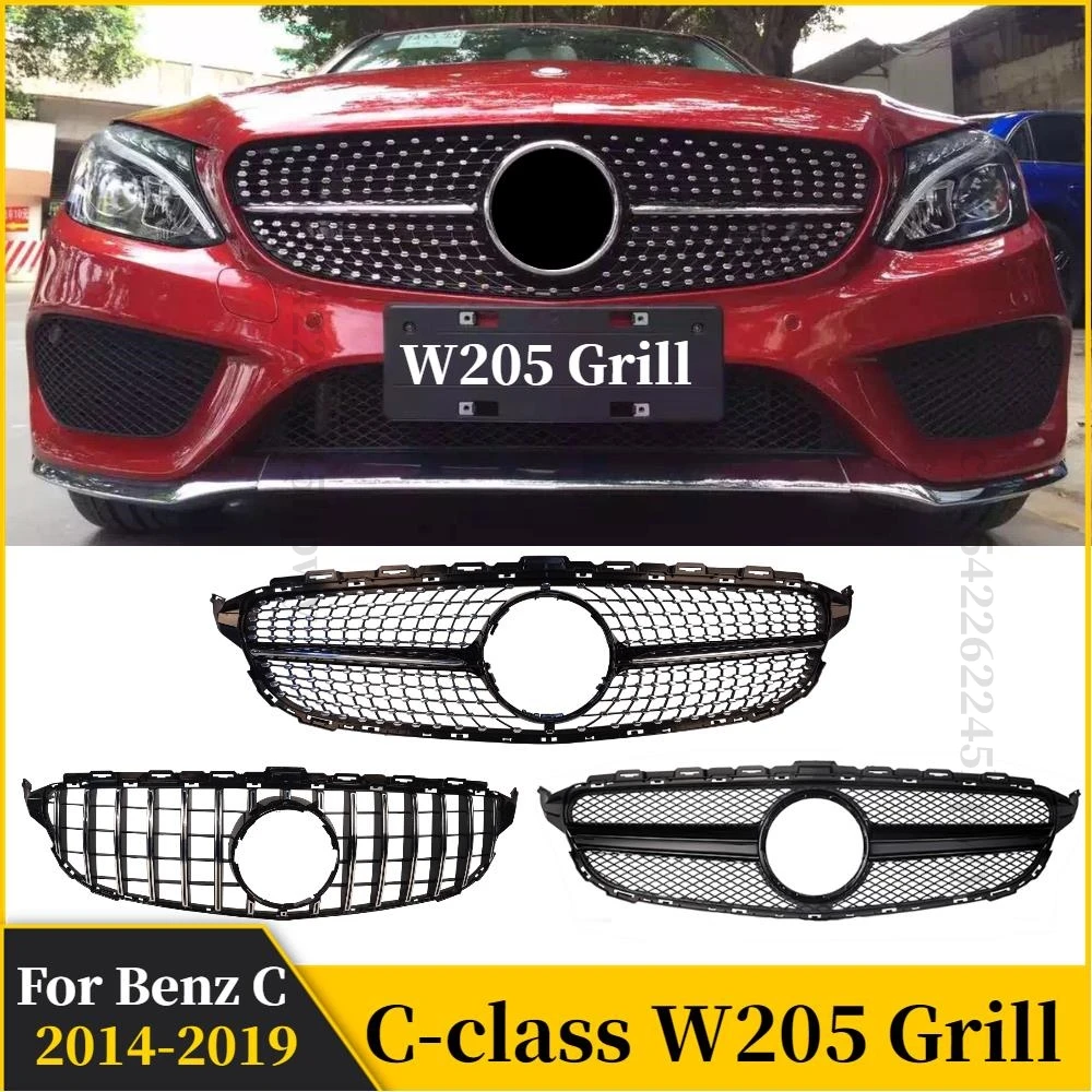 Передняя решетка для Mercedes Benz C Class W205 2014-2019 C180 C200 C260 C300 L Diamond GT AMG Style спортивные