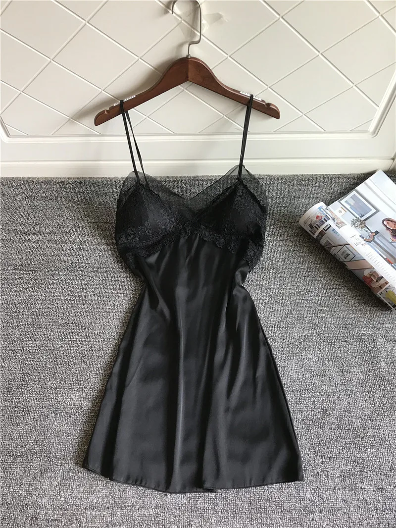 2019 Женская Сексуальная шелковая атласная ночная рубашка без рукавов с V образным