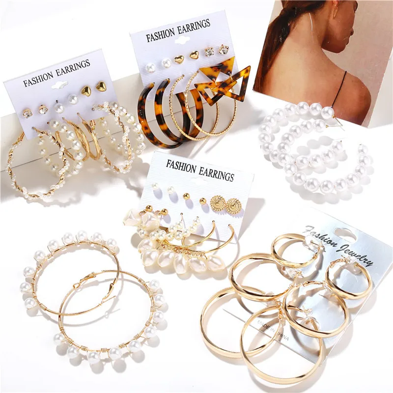 Набор сережек золотого цвета с круглым жемчугом геометрические маленькие серьги