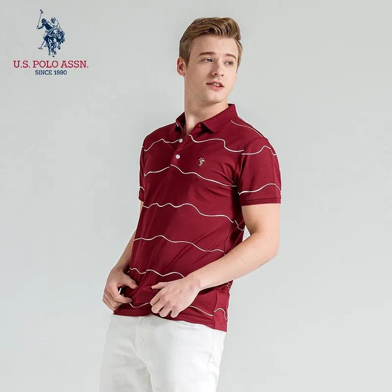 Polo Assn. Летняя новая мужская рубашка-поло в полоску с коротким рукавом из хлопка