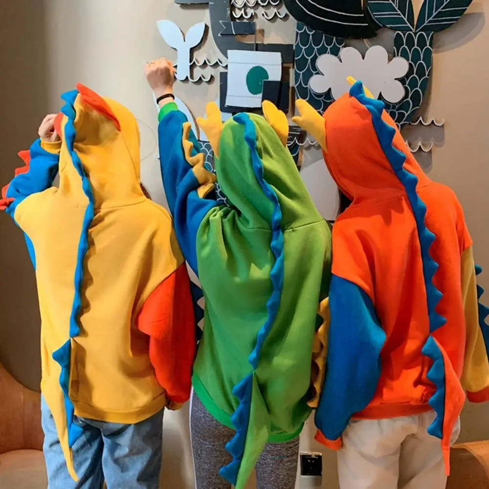 Cute Women Long Sleeve Color Block Dinosaur Hoodie Autumn Winter Sweatshirt