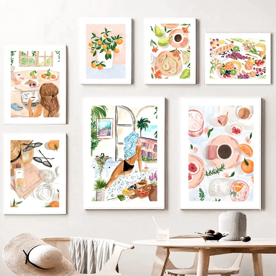 Холщовая Картина Купальник кофейная Девушка Повседневное искусство в