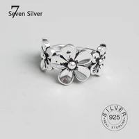 real 925 sterling silver rings for women flower vantage trendy fine jewelry large adjustable antique rings anillos gift