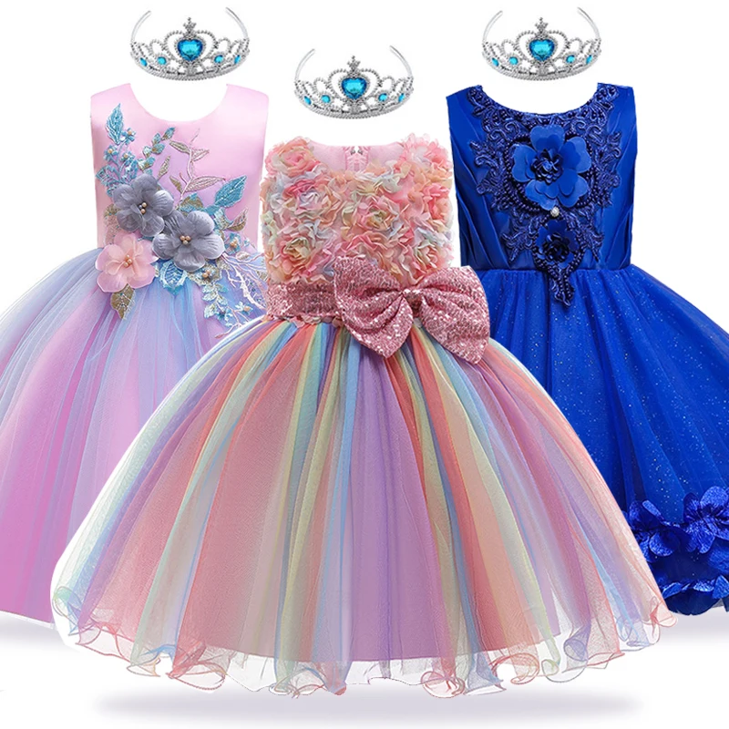 Elegant Children Princess Dress Kids Dresses For Girls Birthday Evening Party Flower Wedding Vestido 4 6 12 Y | Детская одежда и