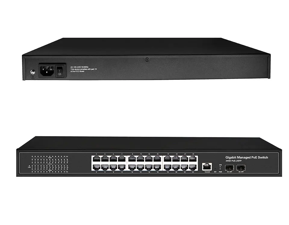 16 портов 24 порта гигабитный коммутатор PoE Ethernet коммутатор управляемый коммутатор PoE 48 В с 2 гигабитными слотами SFP IGMP VLAN управляемый коммутатор PoE